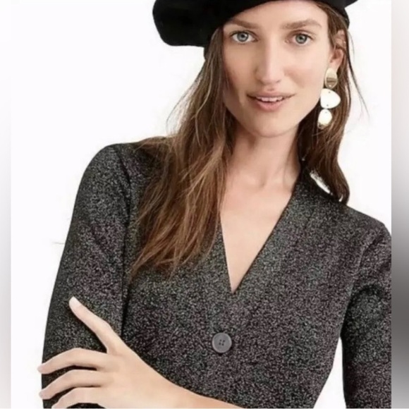 J. Crew 365 V Neck Metallic Silver Sparkle Button Front Sweater Dress NWOT - Picture 8 of 10